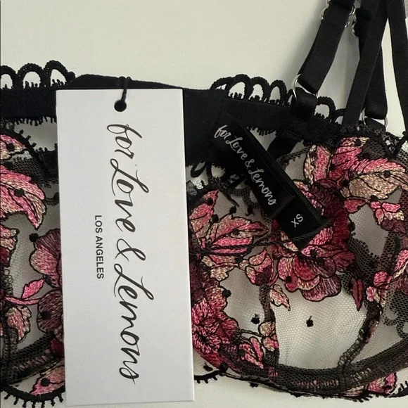 For Love And Lemons Black and Pink Floral Lace Bra - Picture 2 of 6